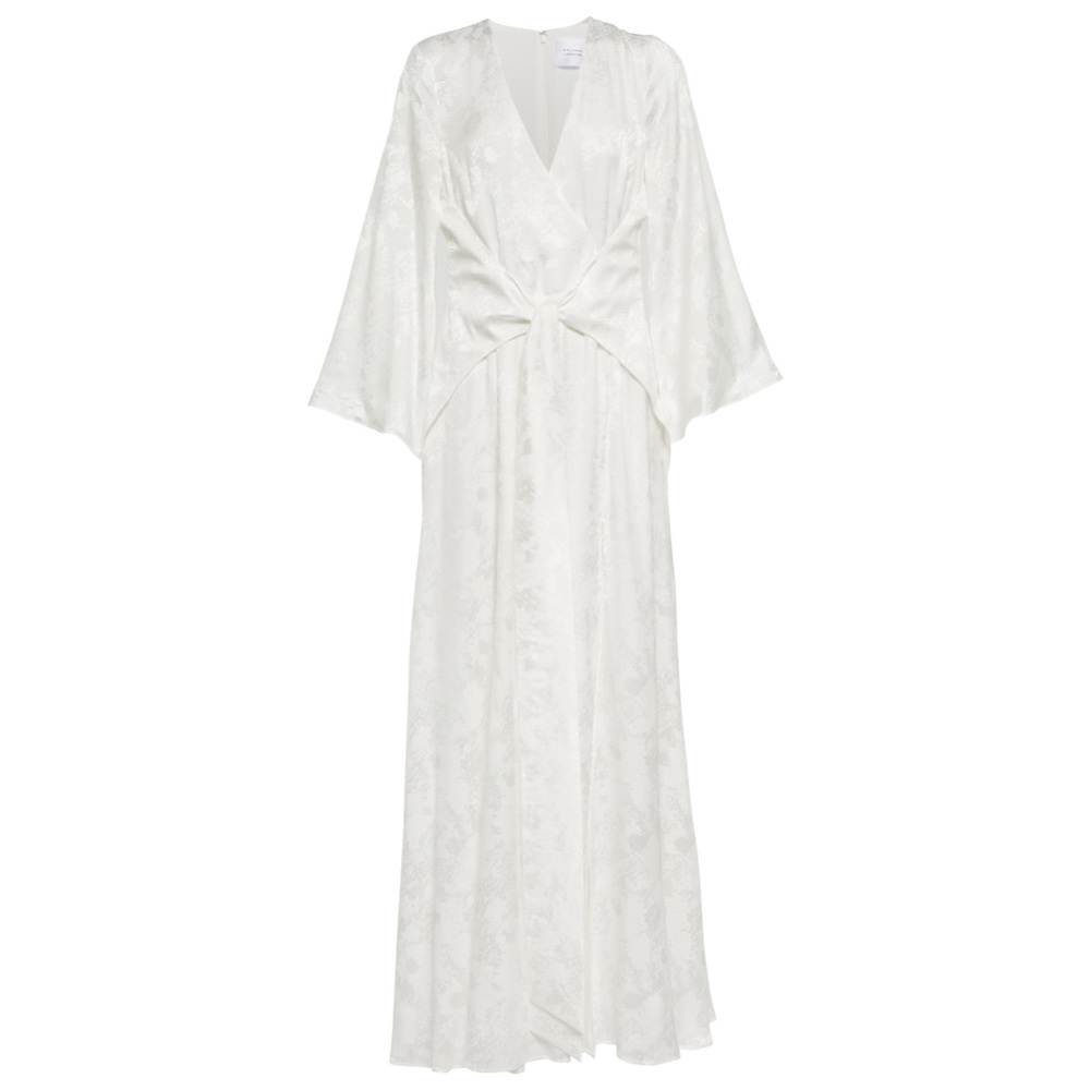 GALVAN London Havana Silk Jacquard Wrap gown White Maxi Dress